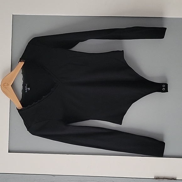 T.J.Maxx Tops - T.J.Maxx Black Lace V-Neck Bodysuit